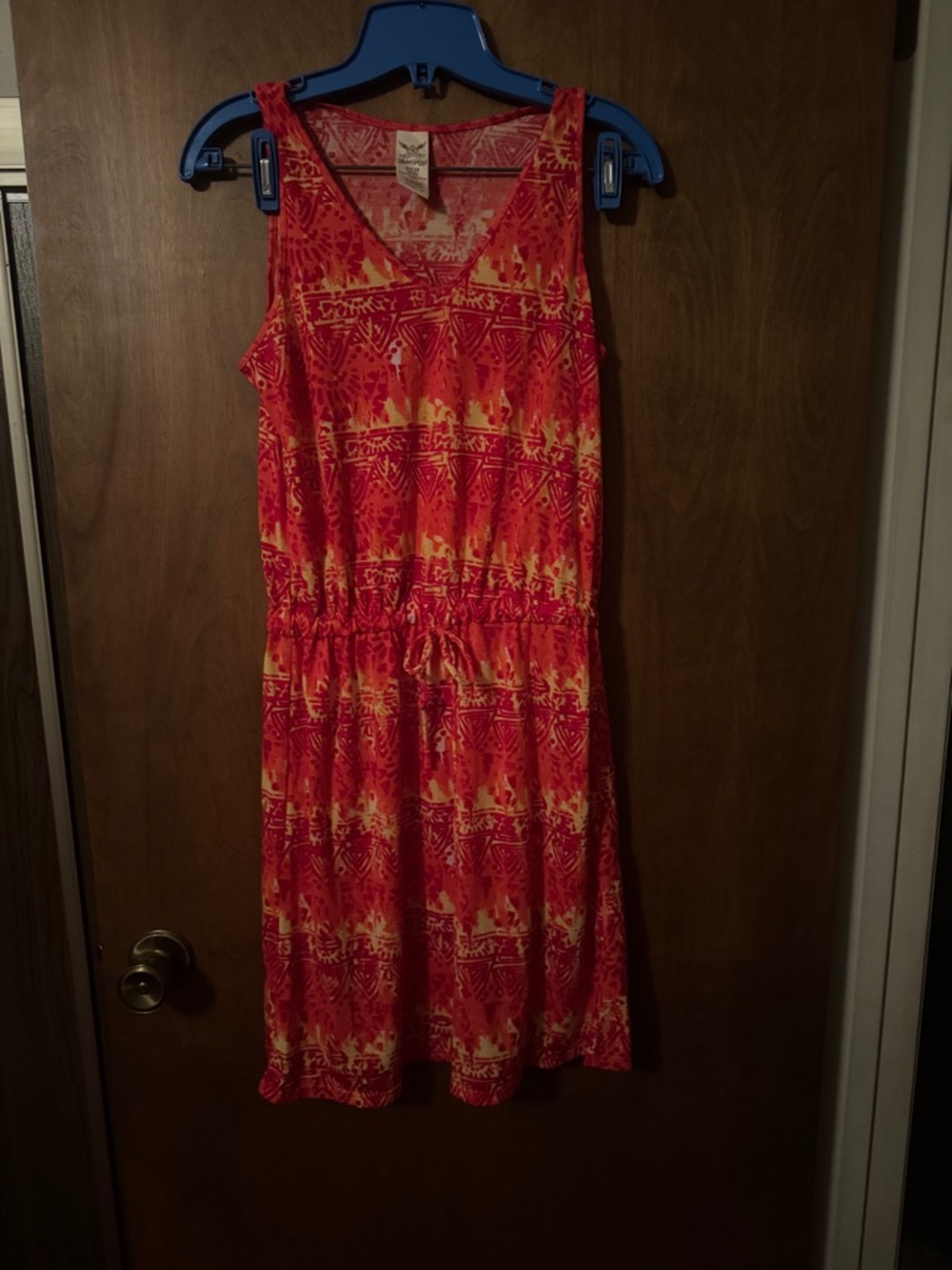 Faded Glory Red and Orange Sleeveless Midi Drawstring Dress